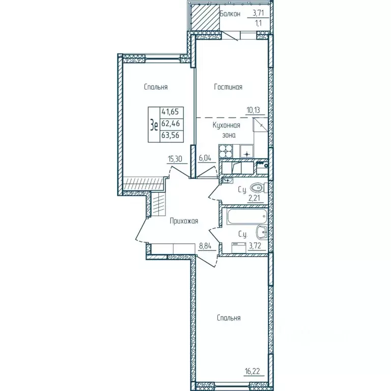 2-к кв. Мордовия, Саранск Центр жилрайон,  (63.56 м) - Фото 1