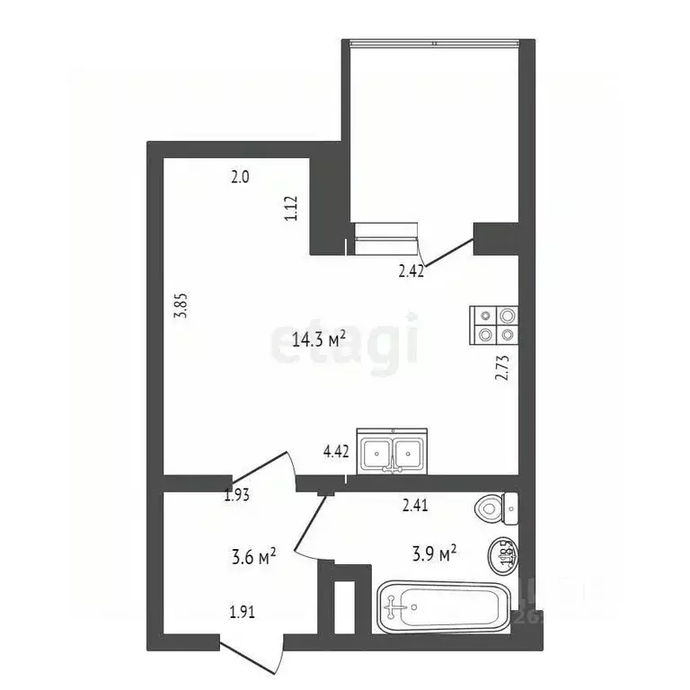 Студия Севастополь ш. Фиолентовское, 134к3 (21.8 м) - Фото 2
