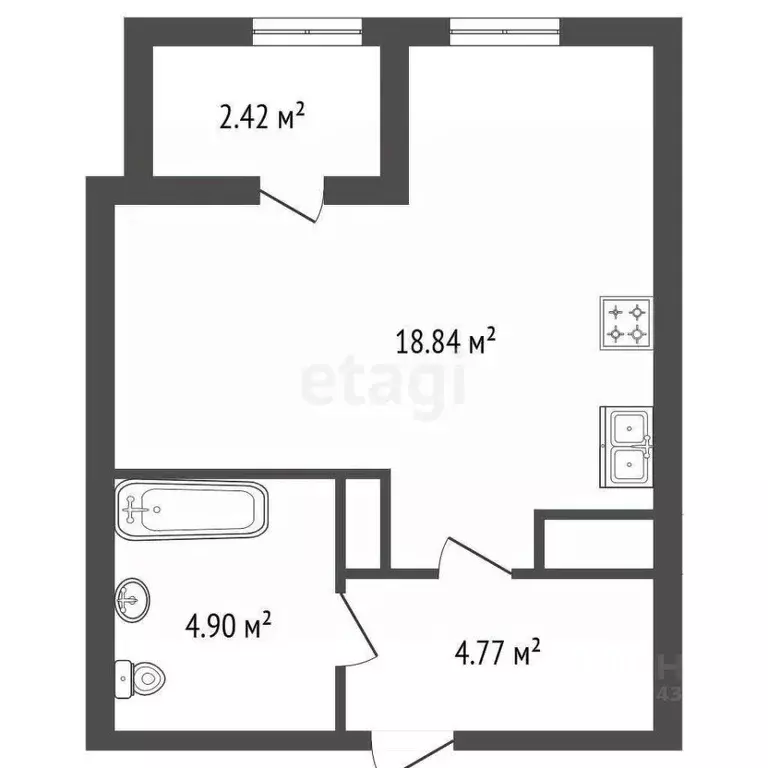 Студия Санкт-Петербург ул. Типанова, 22 (30.0 м) - Фото 1