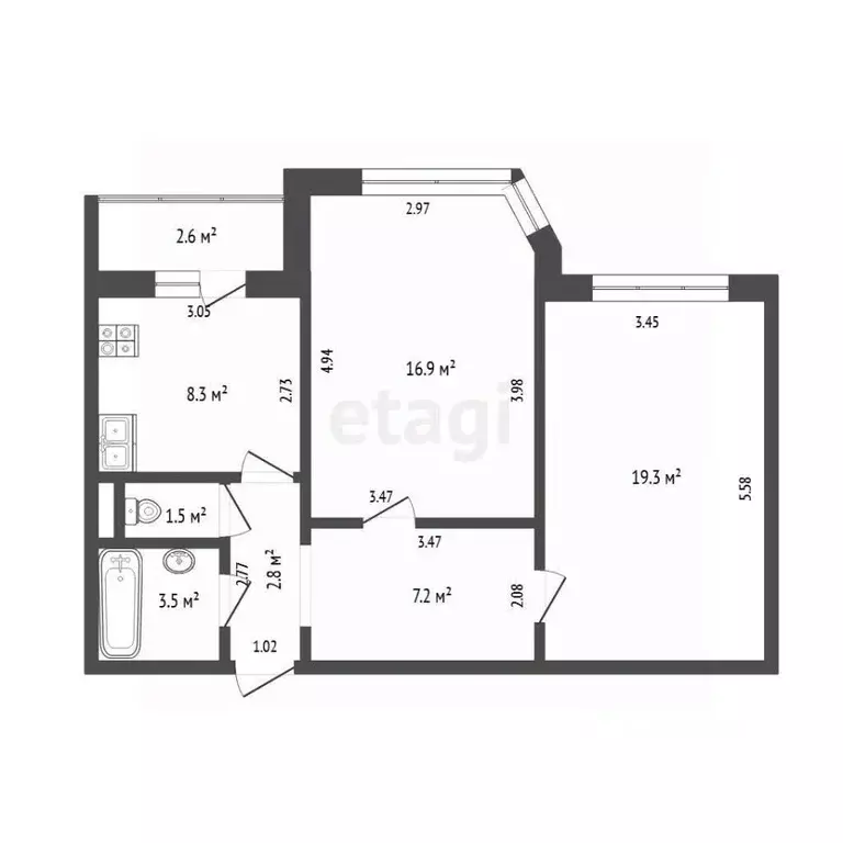 2-к кв. Тюменская область, Тюмень ул. Пермякова, 65 (59.5 м) - Фото 2
