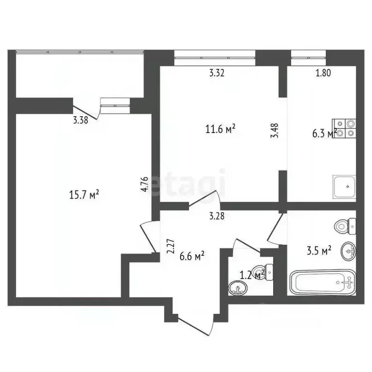 2-к кв. Московская область, Люберцы ул. Рождественская, 10 (46.8 м) - Фото 1