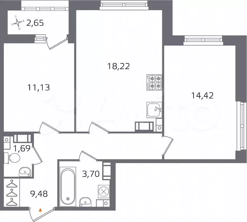 2-к. квартира, 60 м, 12/17 эт. - Фото 0