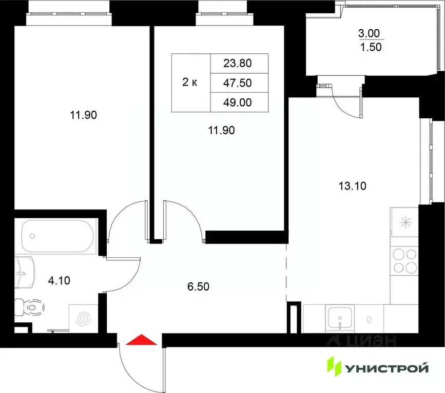 2-к кв. Татарстан, Казань Техническая ул. (49.0 м) - Фото 1