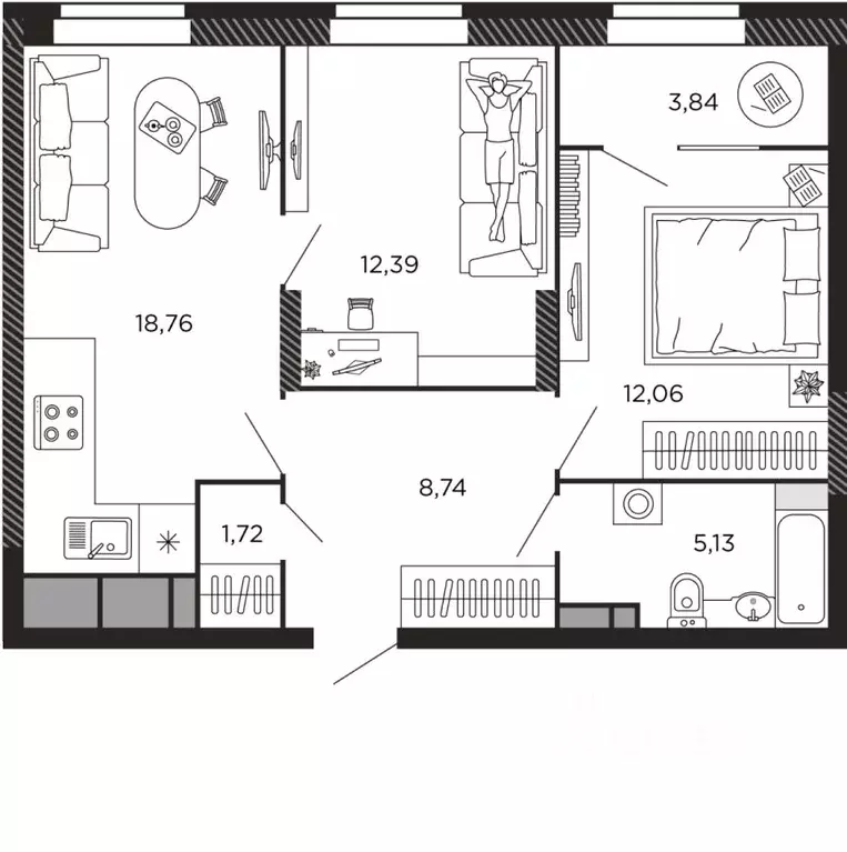 2-к кв. Рязанская область, Рязань ул. Есенина (62.64 м) - Фото 1