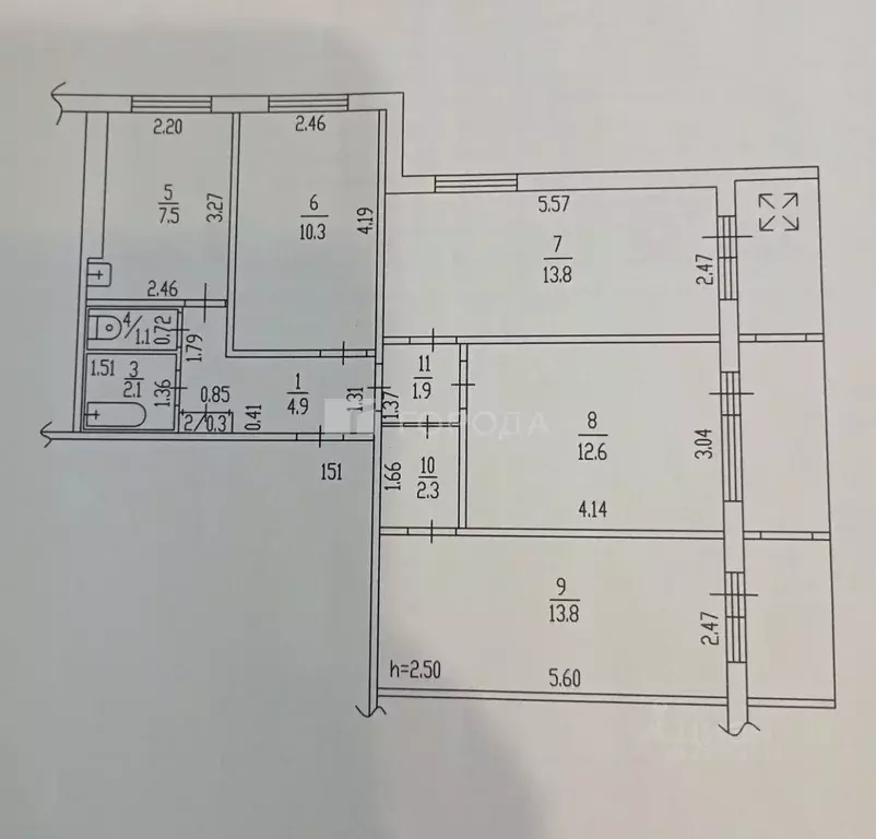 4-к кв. Алтайский край, Барнаул ул. Шумакова, 38 (70.6 м) - Фото 2