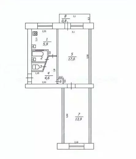2-к кв. Татарстан, Казань Волгоградская ул., 22 (46.0 м) - Фото 2