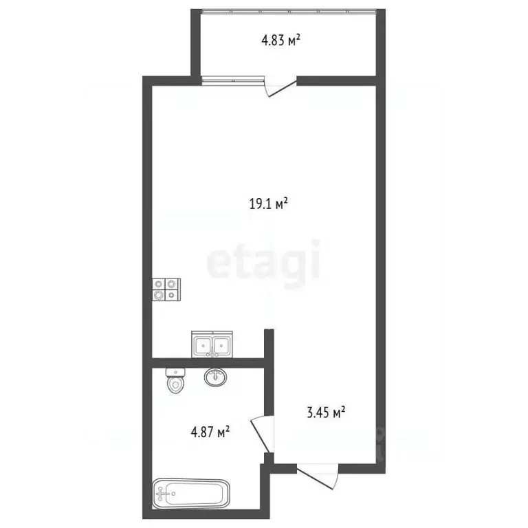 Студия Санкт-Петербург ул. Дыбенко, 8к3 (26.9 м) - Фото 2