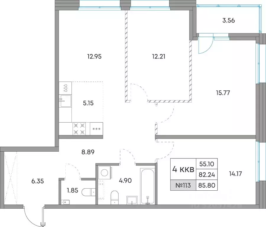 4-к кв. Карелия, Петрозаводск Александровский Завод тер.,  (85.8 м) - Фото 1