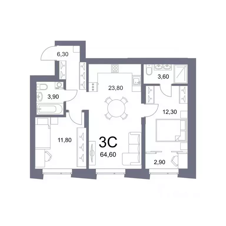 3-к кв. Новосибирская область, Новосибирск Лемонт жилой комплекс (64.6 ... - Фото 0