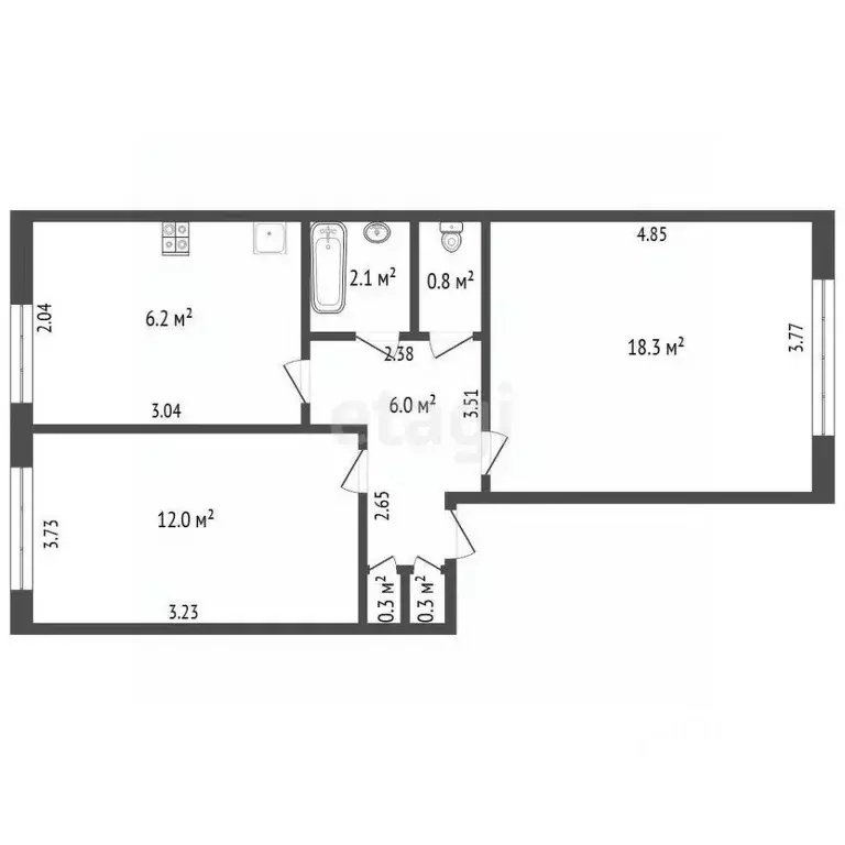 2-к кв. Татарстан, Набережные Челны ул. Шамиля Усманова, 74 (46.0 м) - Фото 1
