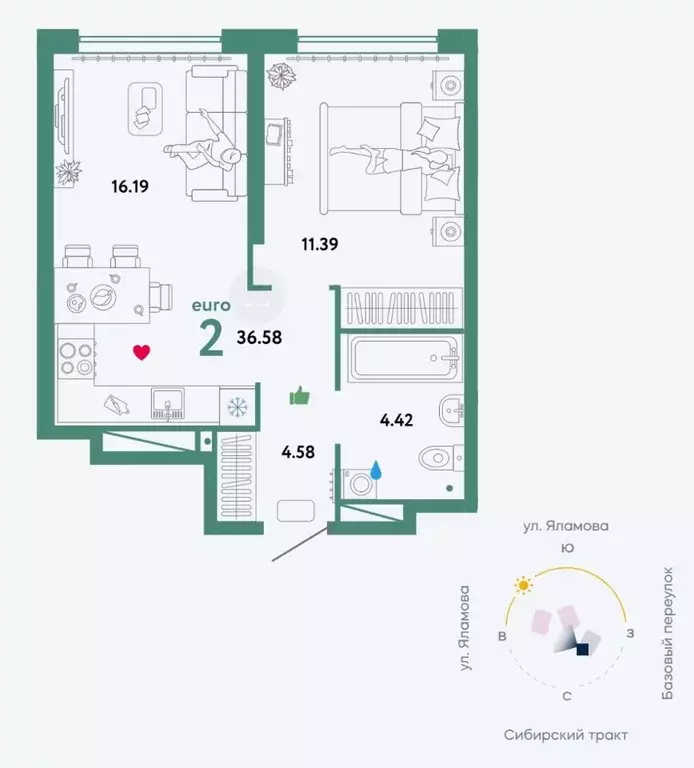2-к кв. Свердловская область, Екатеринбург тракт Сибирский, 24 (36.3 ... - Фото 1