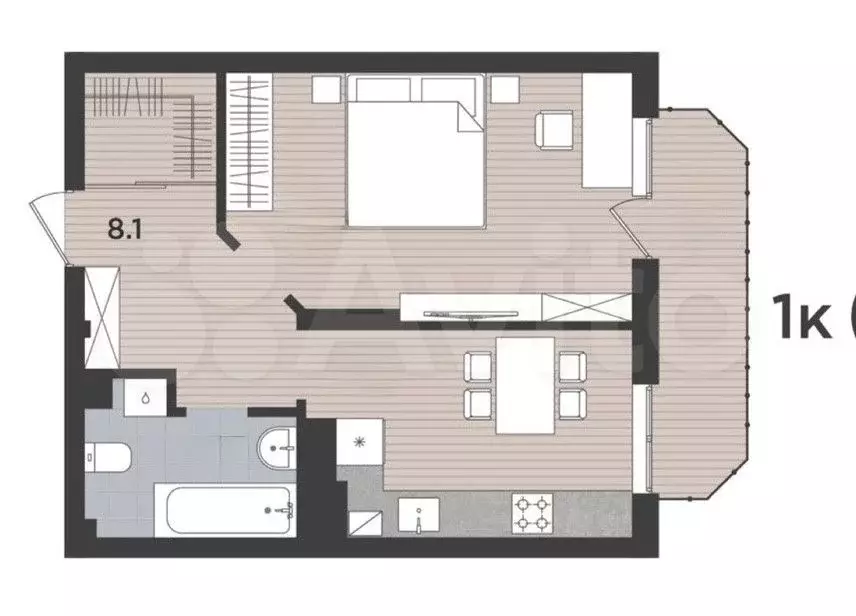 1-к. квартира, 38 м, 5/9 эт. - Фото 0