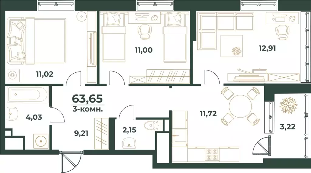 3-к кв. Башкортостан, Уфа ул. Ивана Спатара, 14 (63.65 м) - Фото 1