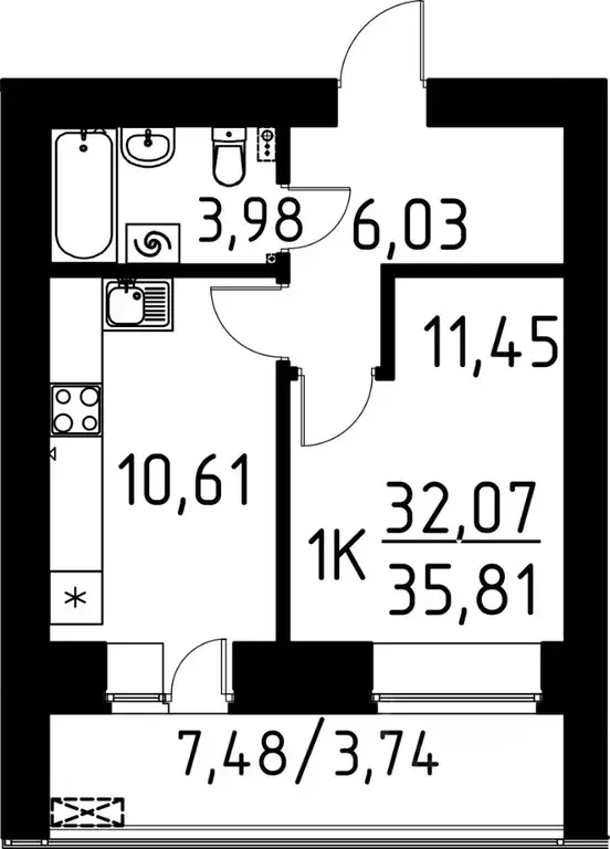1-к кв. Томская область, Томск ул. Вершинина, 58к2 (35.81 м) - Фото 1
