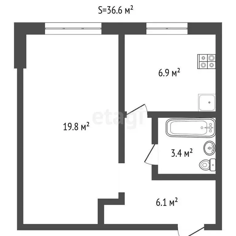 1-комнатная квартира: Ялуторовск, улица Карла Либкнехта, 22 (36.6 м) - Фото 0