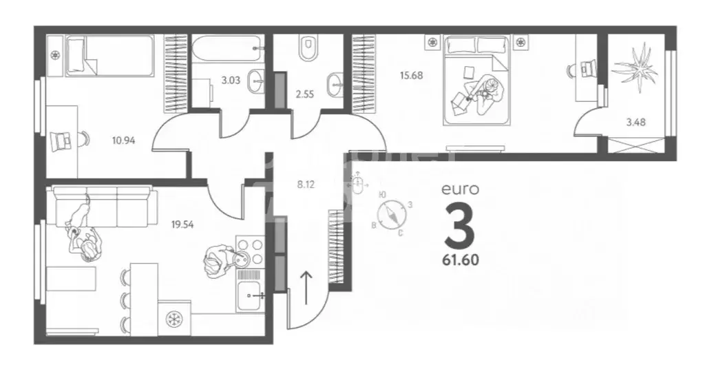 2-к кв. Липецкая область, Липецк ул. Перова, 2Д (61.6 м) - Фото 1