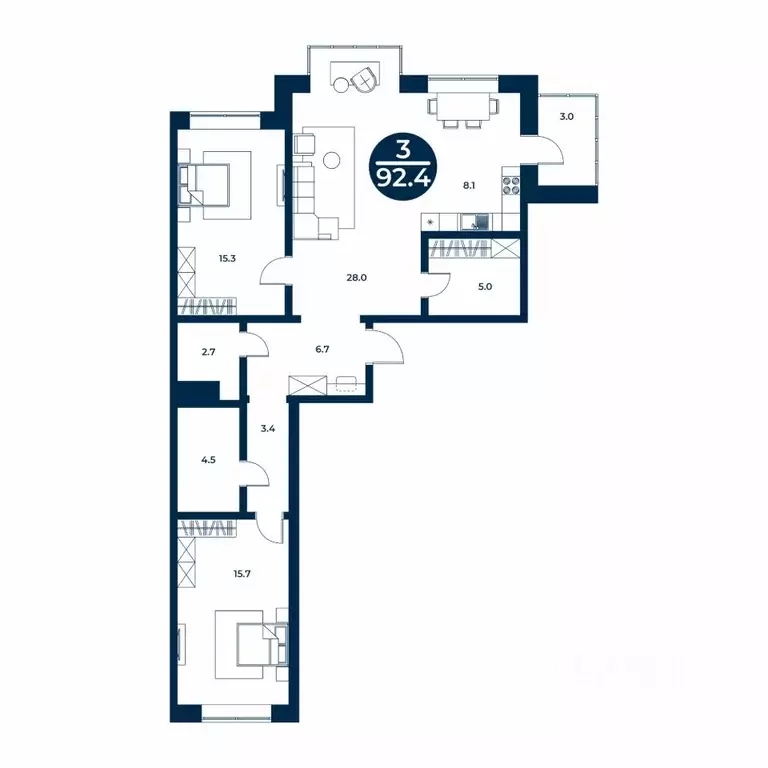 3-к кв. Хакасия, Абакан ул. Генерала Тихонова, 14 (92.4 м) - Фото 1