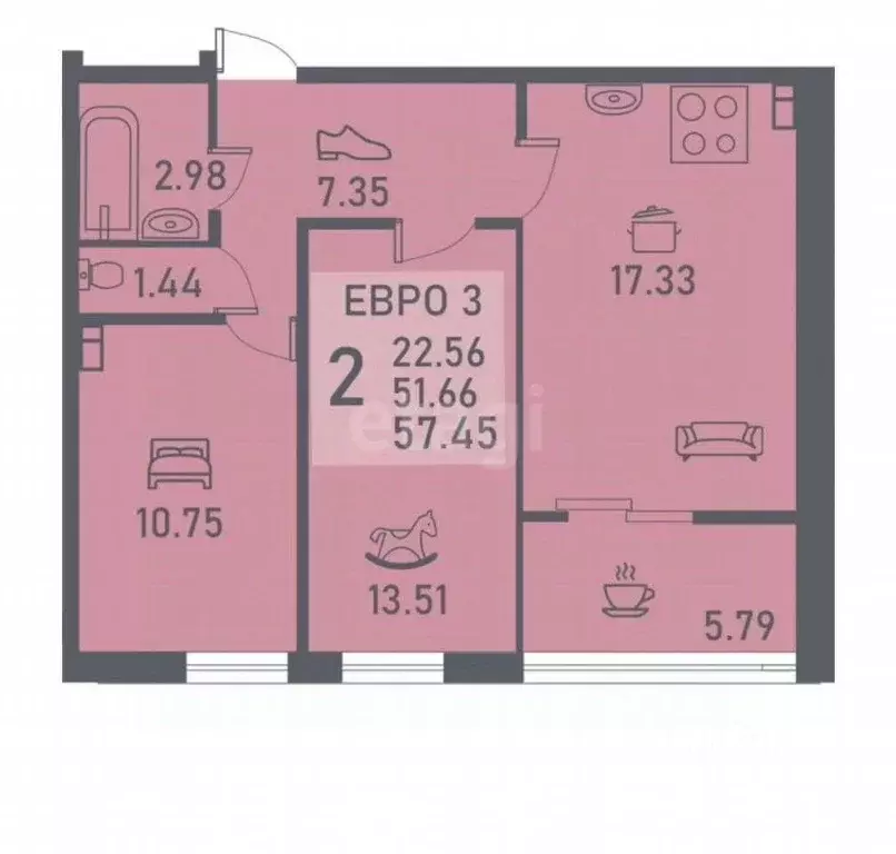 2-к кв. Липецкая область, Липецк Студеновская ул., 23Б (57.45 м) - Фото 1
