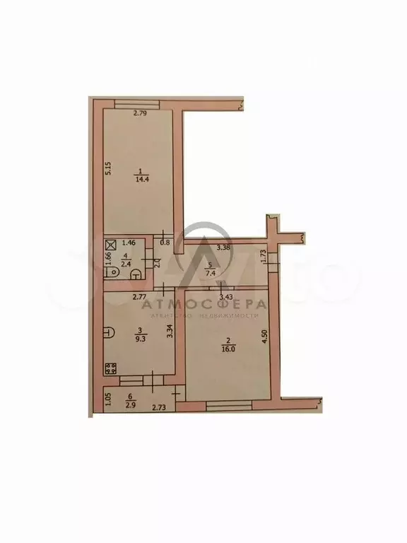 2-к. квартира, 49,5 м, 3/5 эт. - Фото 0