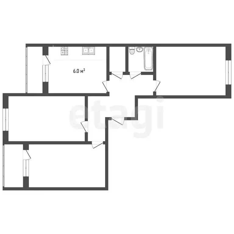 3-комнатная квартира: Жуковский, улица Гагарина, 11 (56.9 м) - Фото 1
