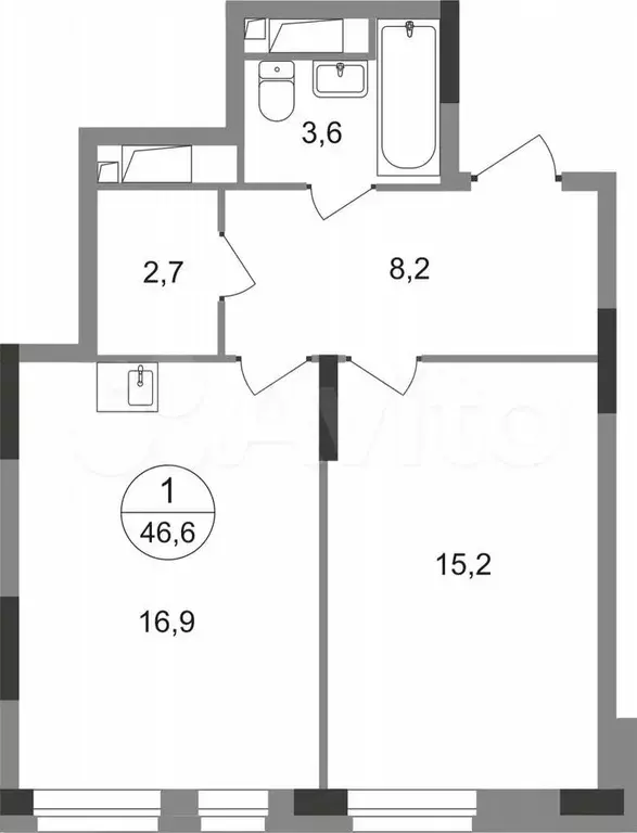 1-к. квартира, 46,6 м, 17/19 эт. - Фото 0