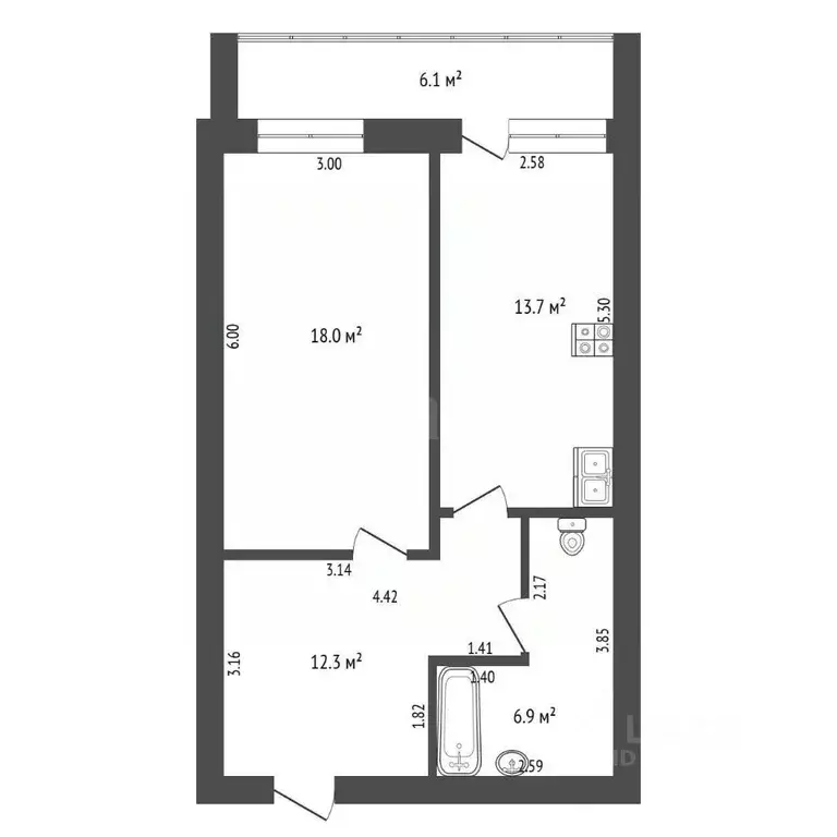 1-к кв. Тюменская область, Тюмень Холодильная ул., 138 (50.9 м) - Фото 2