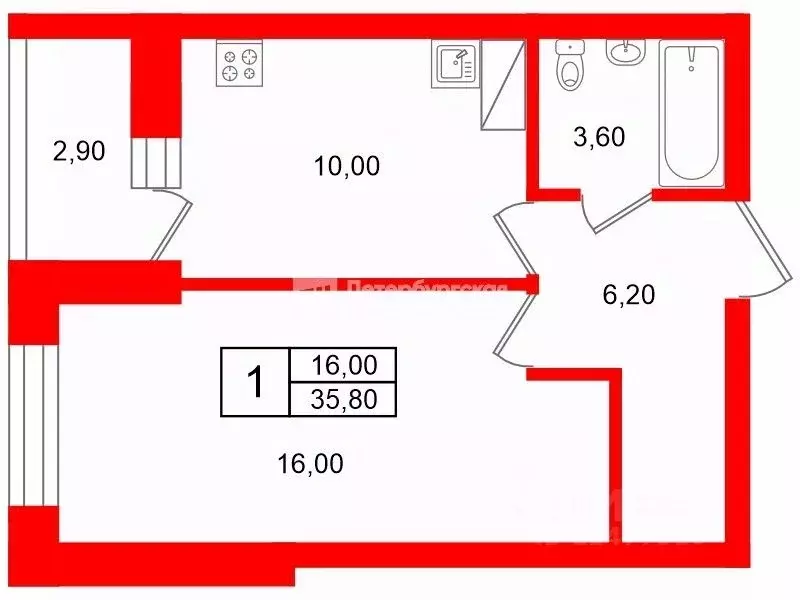 1-к кв. Санкт-Петербург Пулковское ш., 42к6 (36.0 м) - Фото 1