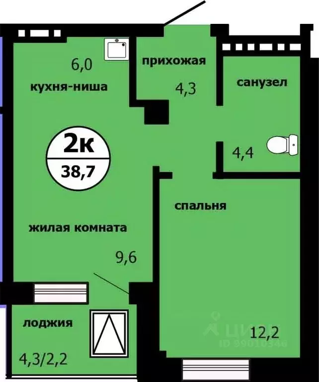 2-к кв. Красноярский край, Красноярск Тихие Зори мкр,  (38.8 м) - Фото 0