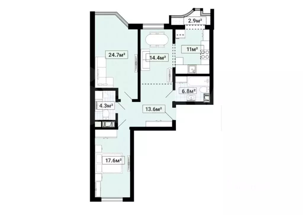 3-к кв. Санкт-Петербург просп. Просвещения, 43 (92.4 м) - Фото 2