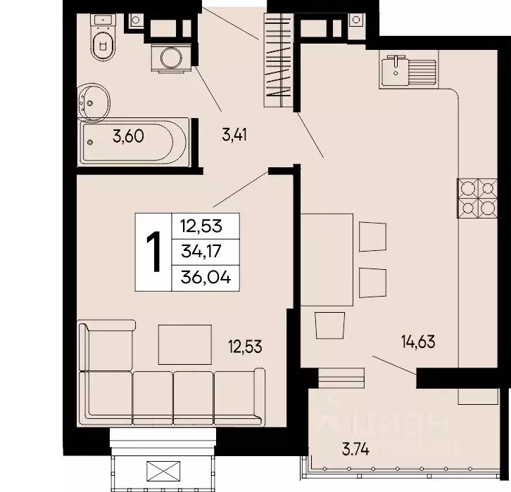 1-к кв. Адыгея, Майкоп 9 Мая ул. (36.04 м) - Фото 1