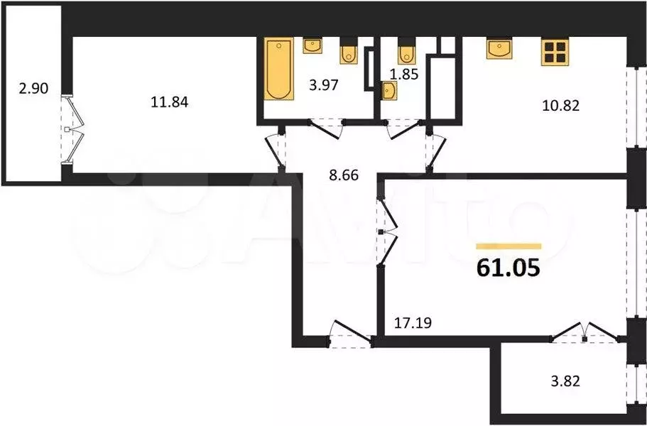 2-к. квартира, 61,1 м, 5/9 эт. - Фото 1