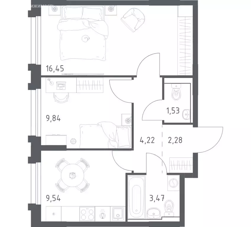 2-комнатная квартира: Чита, Железобетонная улица, 1/2 (47.33 м) - Фото 1