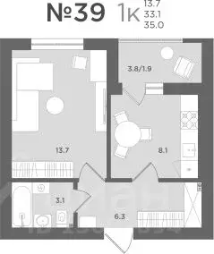 1-к кв. Калининградская область, Пионерский МС18 жилой комплекс (33.1 ... - Фото 1