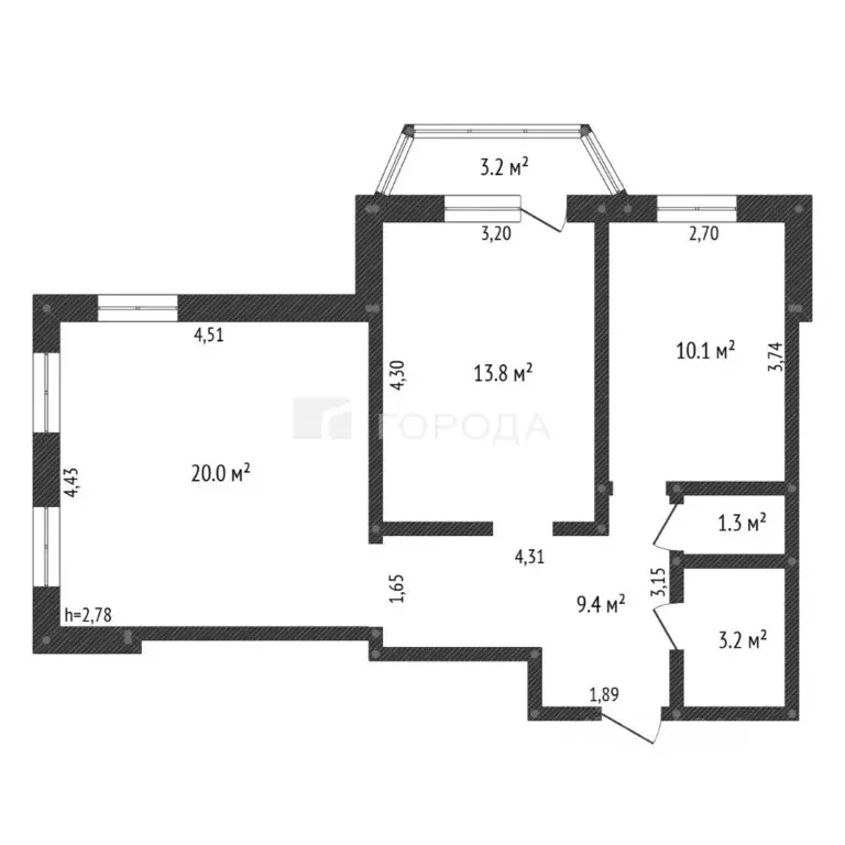 2-к кв. Томская область, Томск пер. Николая Островского, 22 (59.0 м) - Фото 2