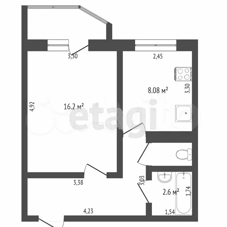 1-к. квартира, 36 м, 8/10 эт. - Фото 0