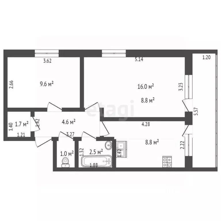 2-к кв. Крым, Ленинский район, с. Луговое просп. Фрунзе, 1 (44.2 м) - Фото 2
