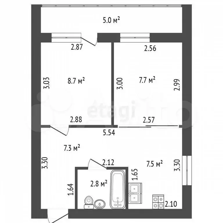 2-к. квартира, 34 м, 6/9 эт. - Фото 0