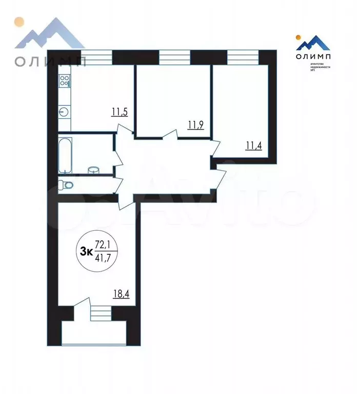 3-к. квартира, 72,1 м, 2/5 эт. - Фото 0