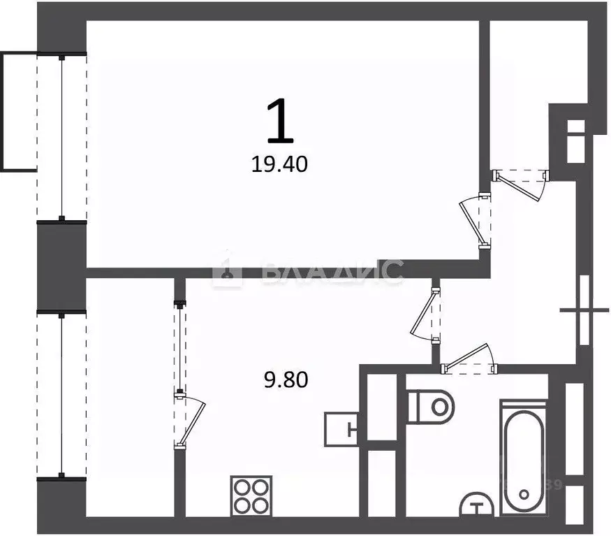 Квартира, 1 комната, 40.2 м - Фото 1