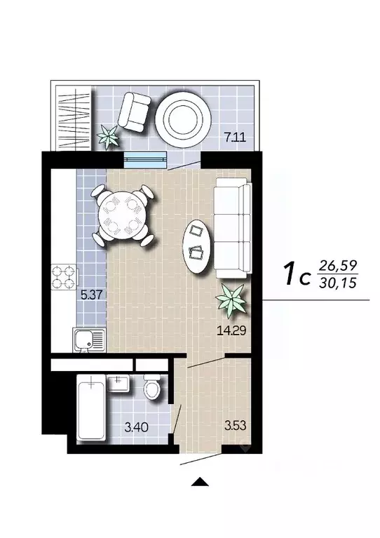 Студия Воронежская область, Воронеж Гвардейский пер., 21 (30.15 м) - Фото 2