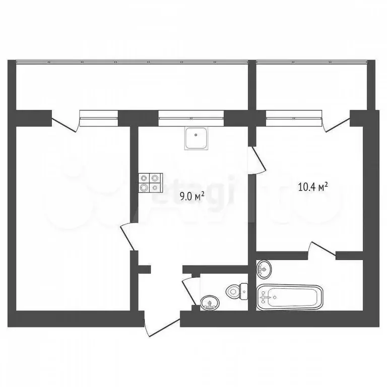 2-к. квартира, 46 м, 5/8 эт. - Фото 0