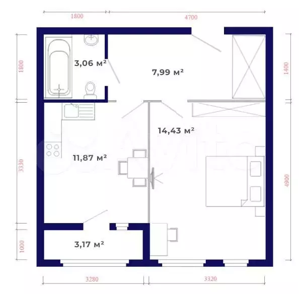 1-к. квартира, 40,5 м, 1/9 эт. - Фото 1