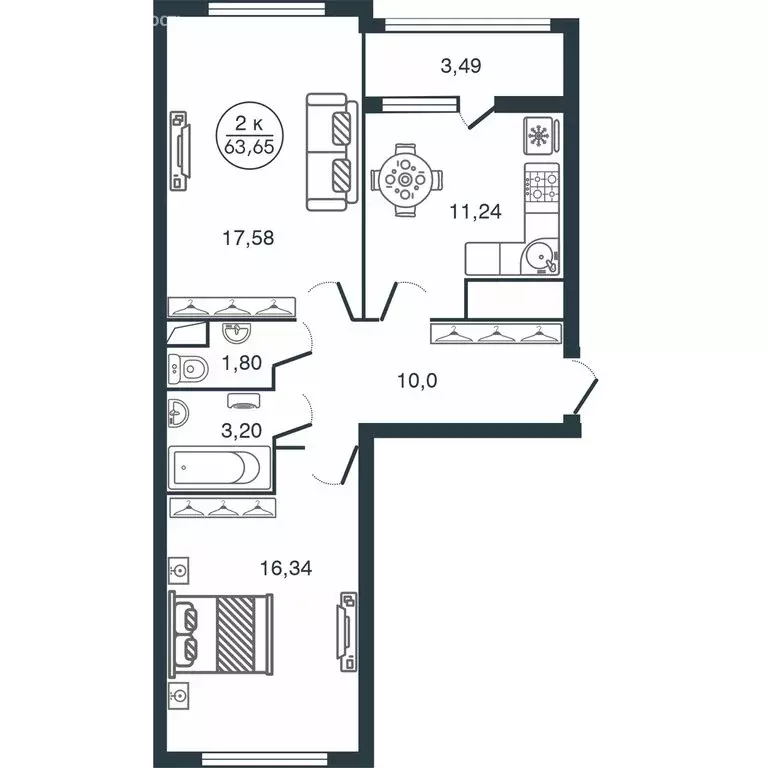 2-комнатная квартира: Тверь, ул. Левитана (63.65 м) - Фото 0