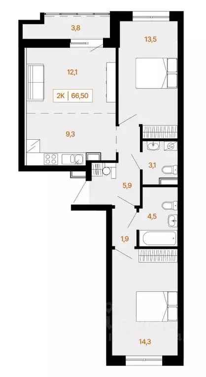 2-к кв. Ханты-Мансийский АО, Ханты-Мансийск Самаровская ул., 2А (66.6 ... - Фото 0
