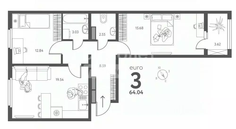 3-к кв. Липецкая область, Липецк ул. Перова, 2 (64.04 м) - Фото 0