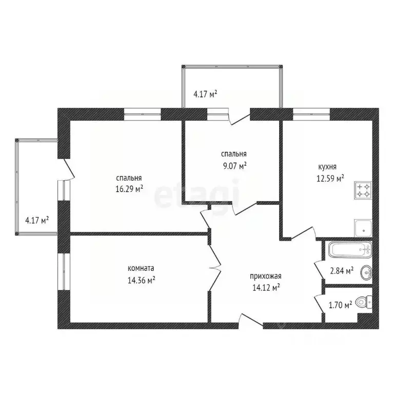 3-к кв. Красноярский край, Красноярск ул. Светлова, 12 (71.8 м) - Фото 1