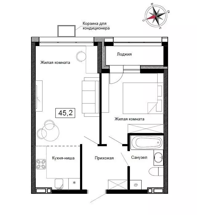 Квартира-студия: Новый, улица Ленина, 6с1 (45.2 м) - Фото 1