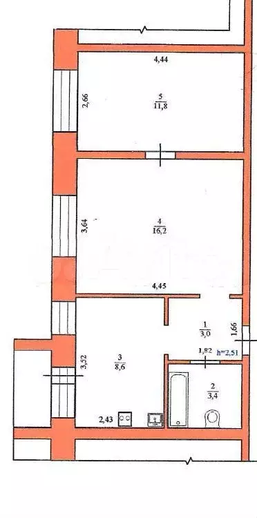 2-к. квартира, 43 м, 4/5 эт. - Фото 0