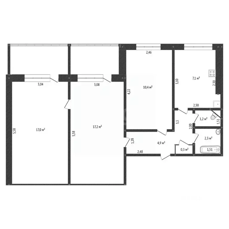 3-к кв. Башкортостан, Уфа ул. Шафиева, 33 (64.7 м) - Фото 2