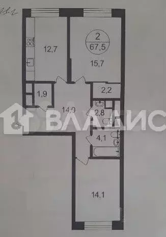 2-к. квартира, 67,4 м, 7/25 эт. - Фото 0